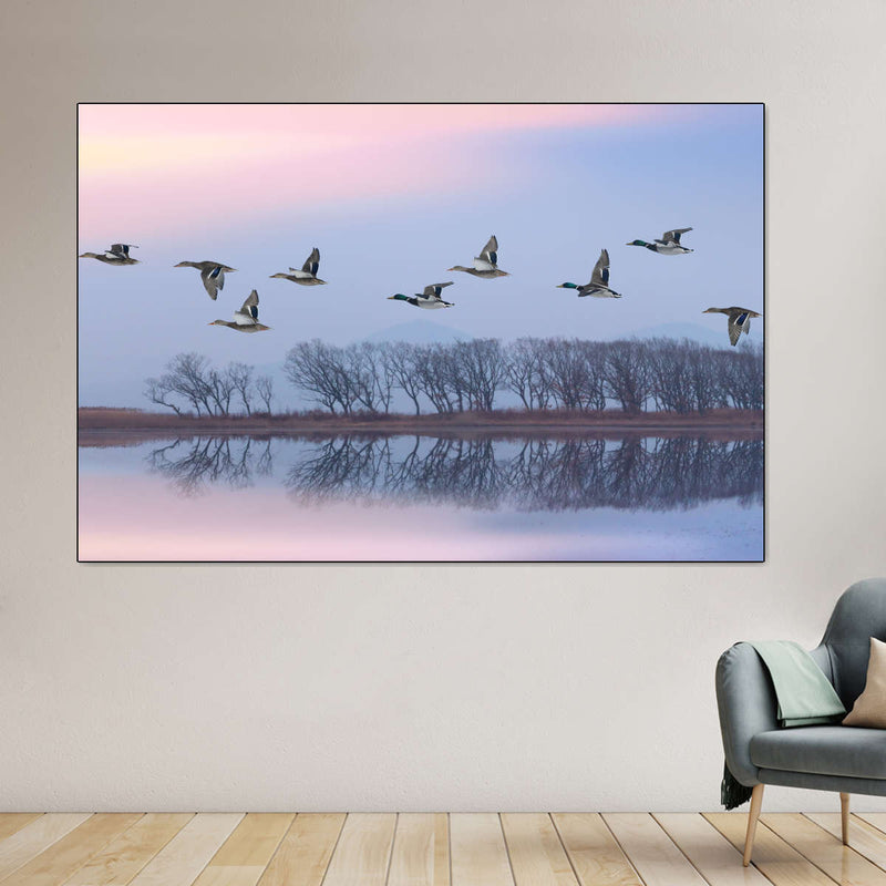 Pink Sky Over Ducks Wall Art