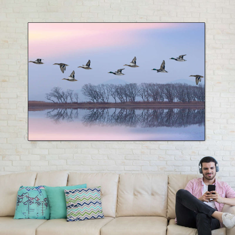 Pink Sky Over Ducks Wall Art
