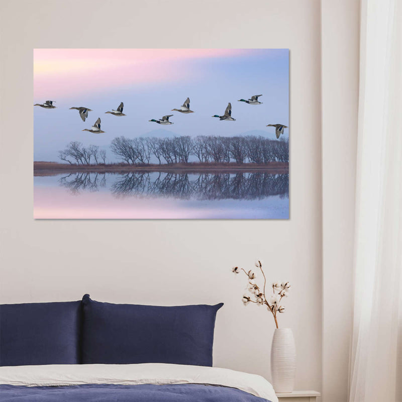 Pink Sky Over Ducks Wall Art