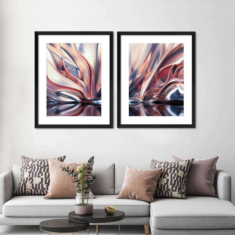 Pink And Silver Abstract Wall Art