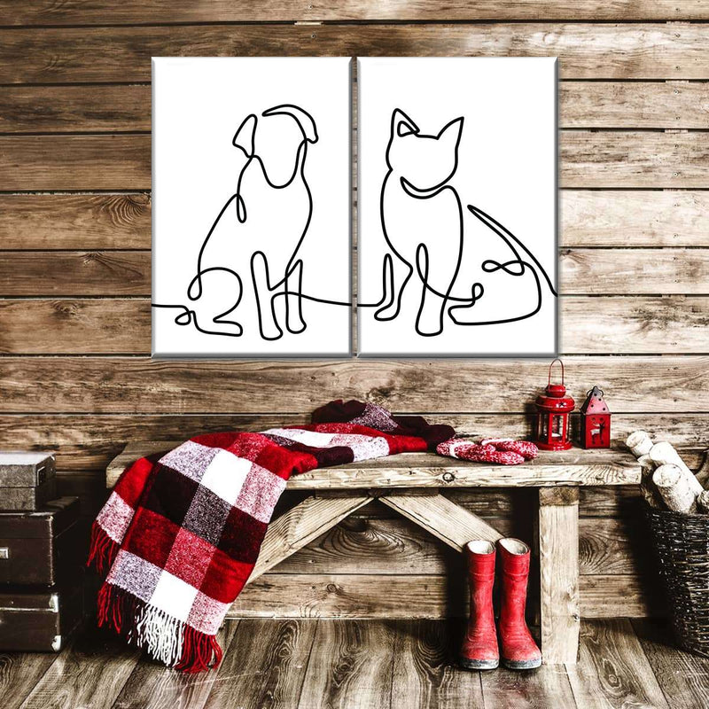 One Line Dog And Cat Wall Art