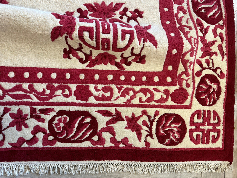 Red & Beige Chinese Art Deco Style Rug 11 x 15