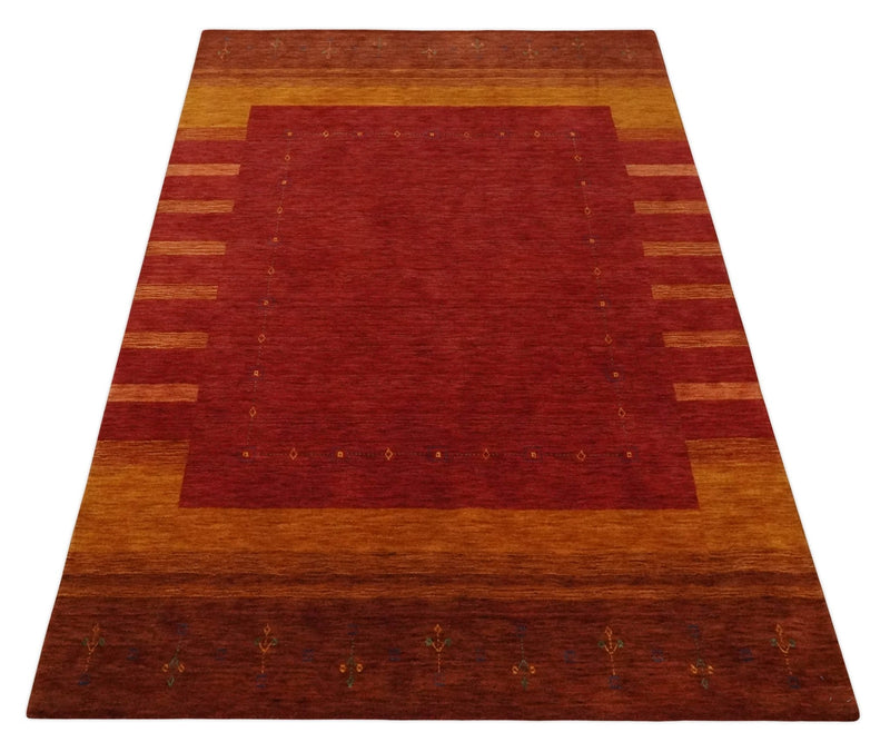 5x8 Red, Gold and Brown Wool Hand Woven Southwestern Lori Gabbeh Rug | KNT28