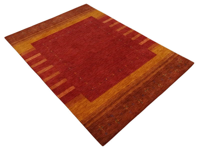 5x8 Red, Gold and Brown Wool Hand Woven Southwestern Lori Gabbeh Rug | KNT28