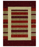 5x8 Red, Maroon and Beige Striped Wool Hand Woven Southwestern Lori Gabbeh Rug | KNT26