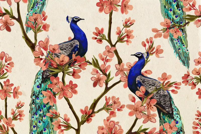 Royal Blue Peacocks Wall Art