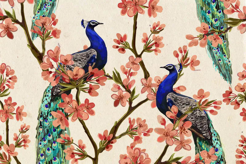 Royal Blue Peacocks Wall Art