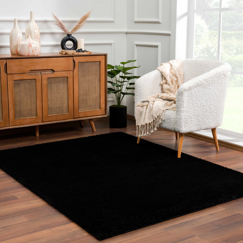 Heavenly Solid Black Plush Rug