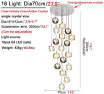 MIRODEMI® Amber/Smoke Gray/Clear Crystal Staircase Hanging Lamp For Stairwell