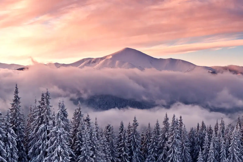 Snowy Mountain At Sunset Wall Art