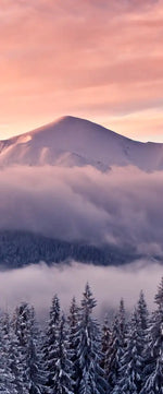 Snowy Mountain At Sunset Wall Art