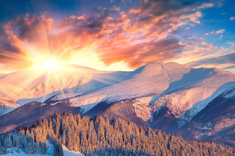 Snowy Mountain Sunrise Wall Art