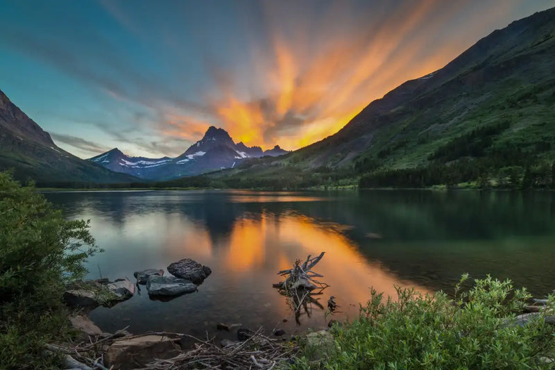 Swiftcurrent Sunset Lake Wall Art