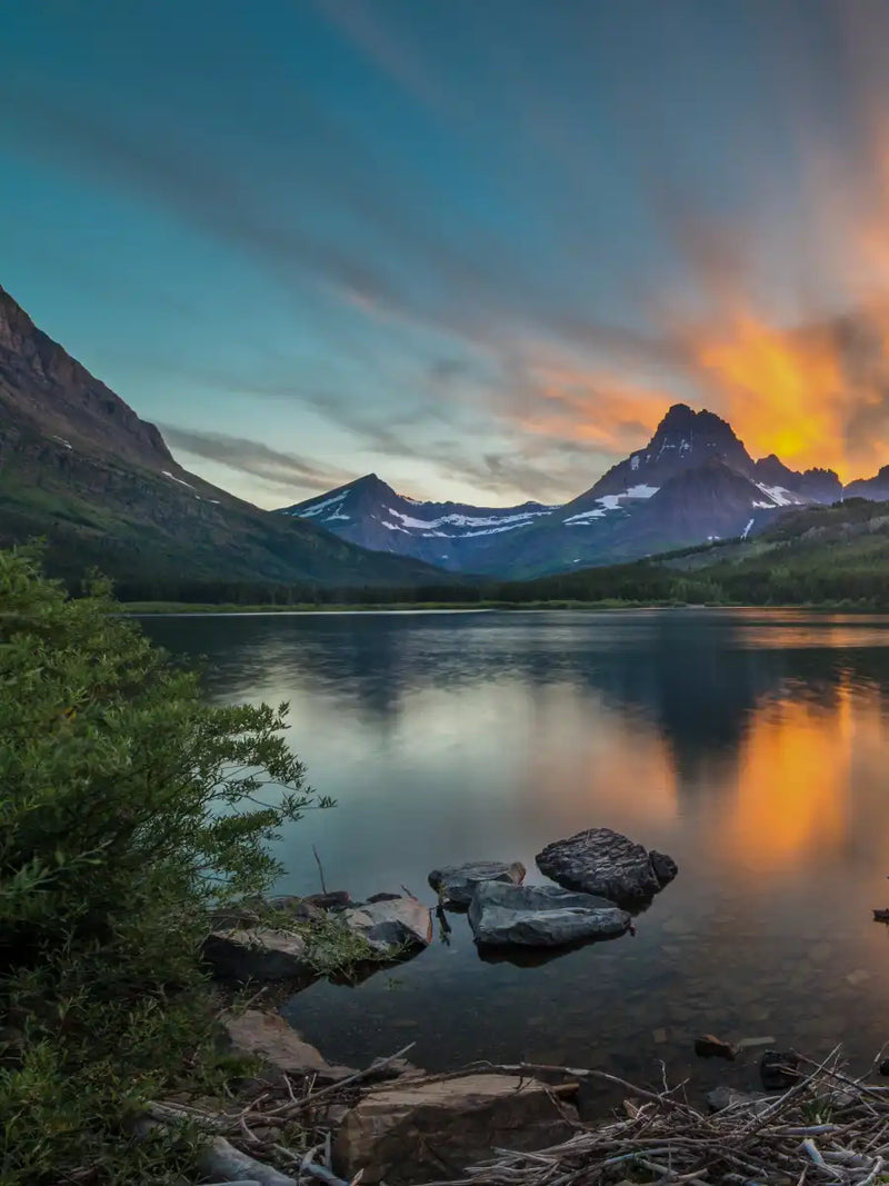 Swiftcurrent Sunset Lake Wall Art