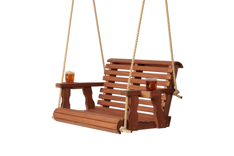 Amish Casual 3 Foot Roll Back Porch Swing in Cedar with Clearcoat