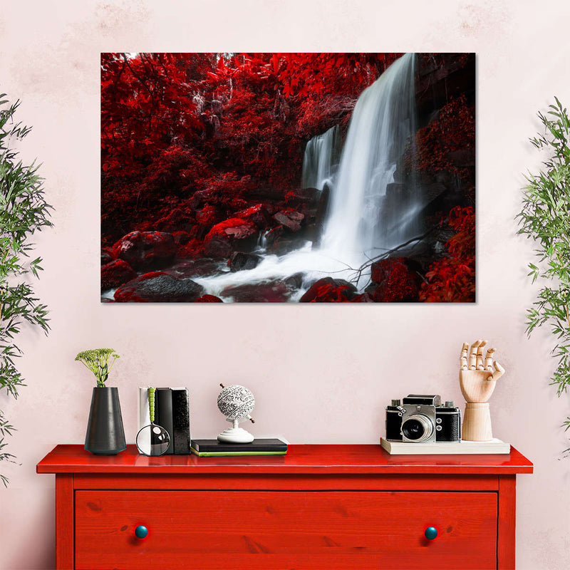Red Autumn Waterfall Wall Art