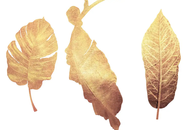 Triple Golden Leaves Wall Art