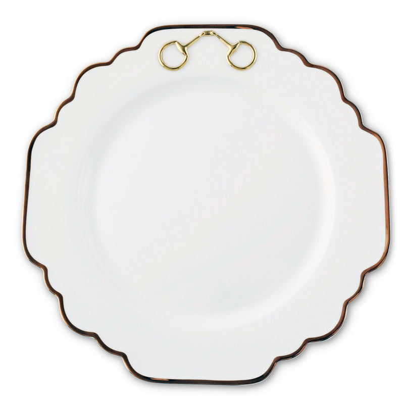 Gold Bit Bone China Scallop Dinner Plate Gold Rim