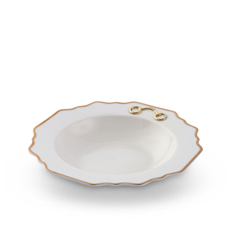 Gold Bit Bone China Scallop Soup Plate Gold Rim