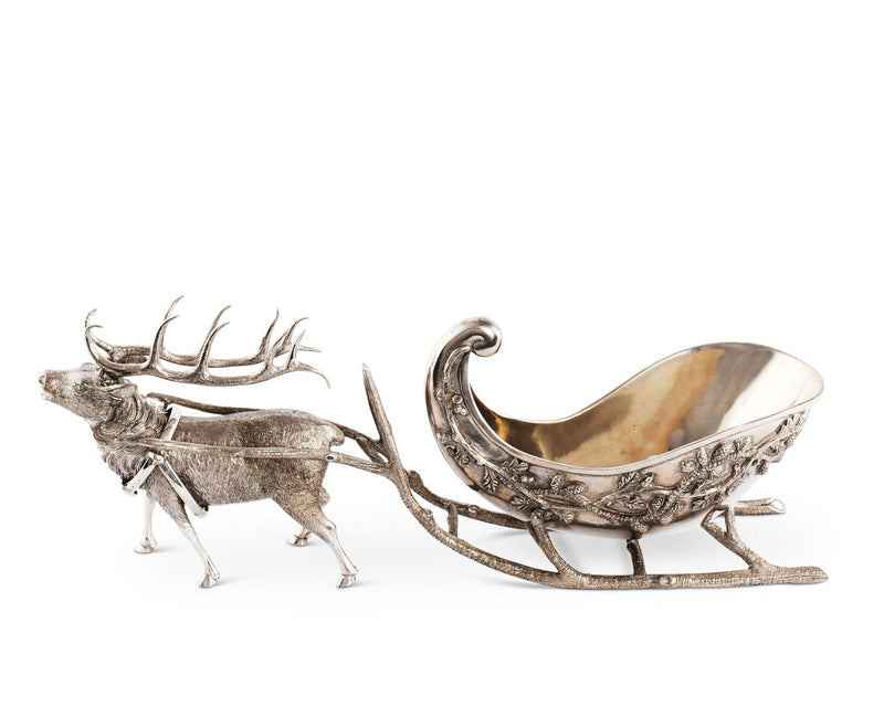 Pewter Reindeer Sleigh Centerpiece