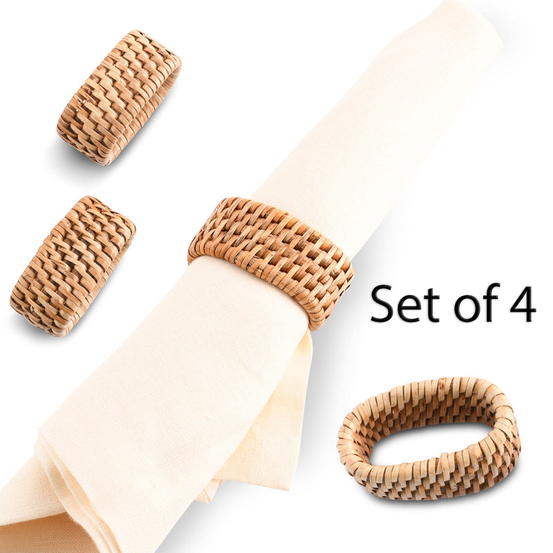 Hand Woven Rattan Napkin Ring - Set of 4