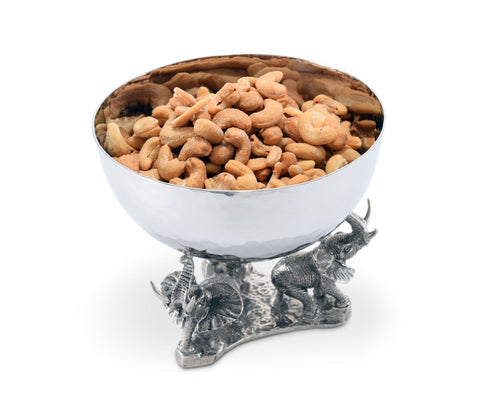 Stainless Nut Bowl - Pewter Elephant Base