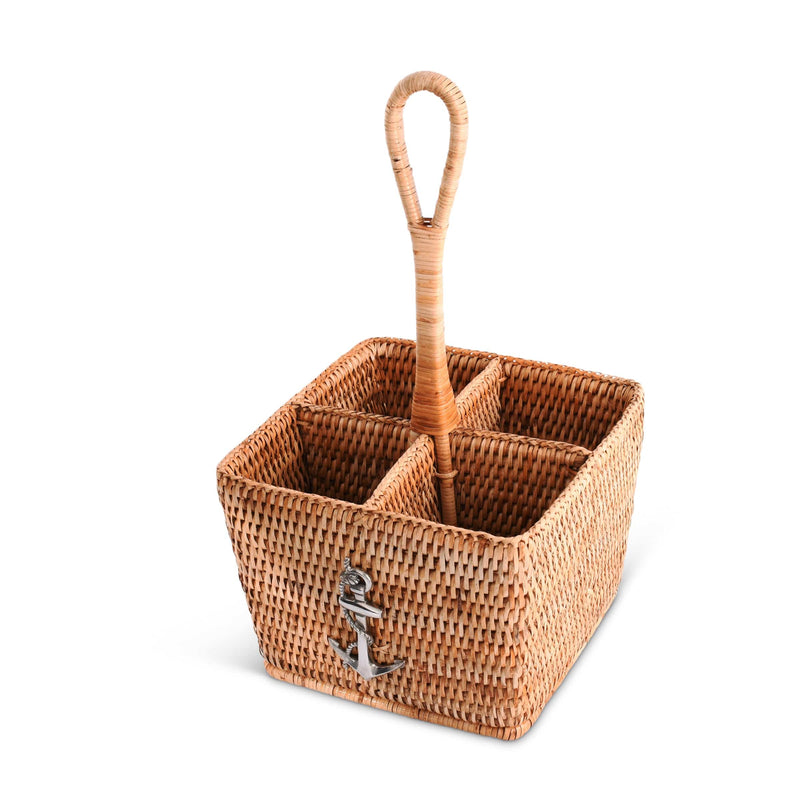 Anchor Hand Woven Wicker Rattan Flatware Caddy