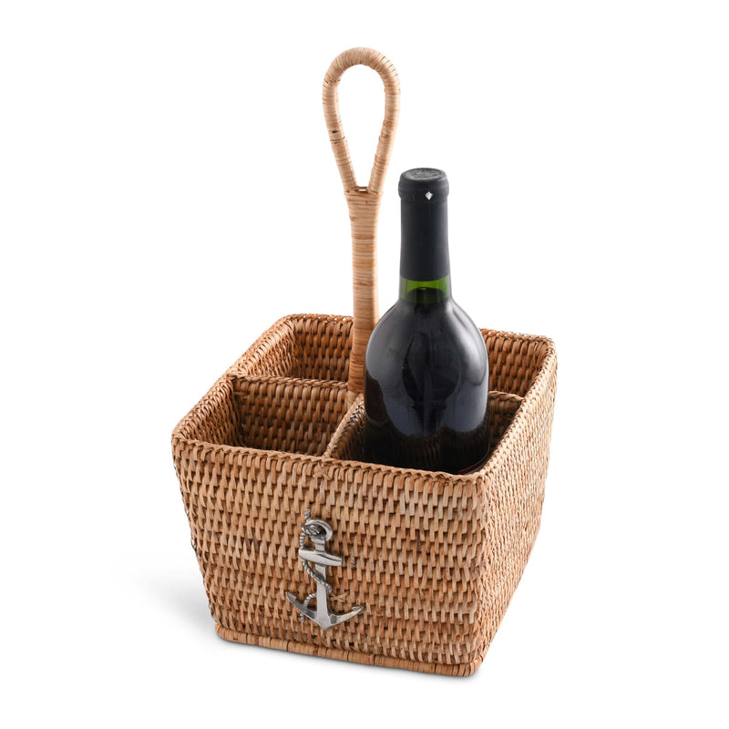 Anchor Hand Woven Wicker Rattan Flatware Caddy