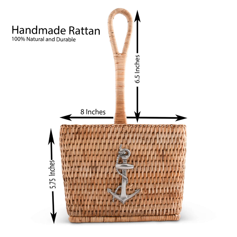 Anchor Hand Woven Wicker Rattan Flatware Caddy