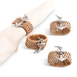 Anchor Hand Woven Wicker Rattan Napkin Ring - Set of 4