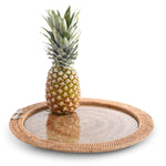 Anchor Round Serving Tray Hand Woven Wicker Rattan - Glass Insert