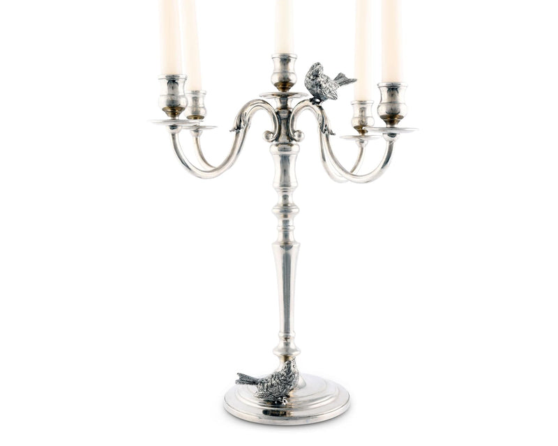Five Taper Pewter Song Bird Candelabrum