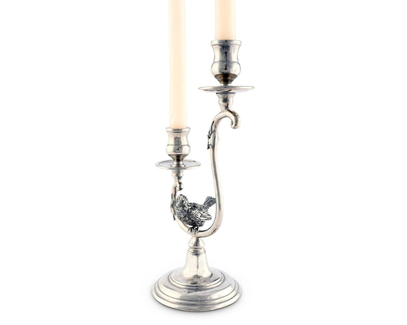 Two Taper Pewter Song Bird Candelabra