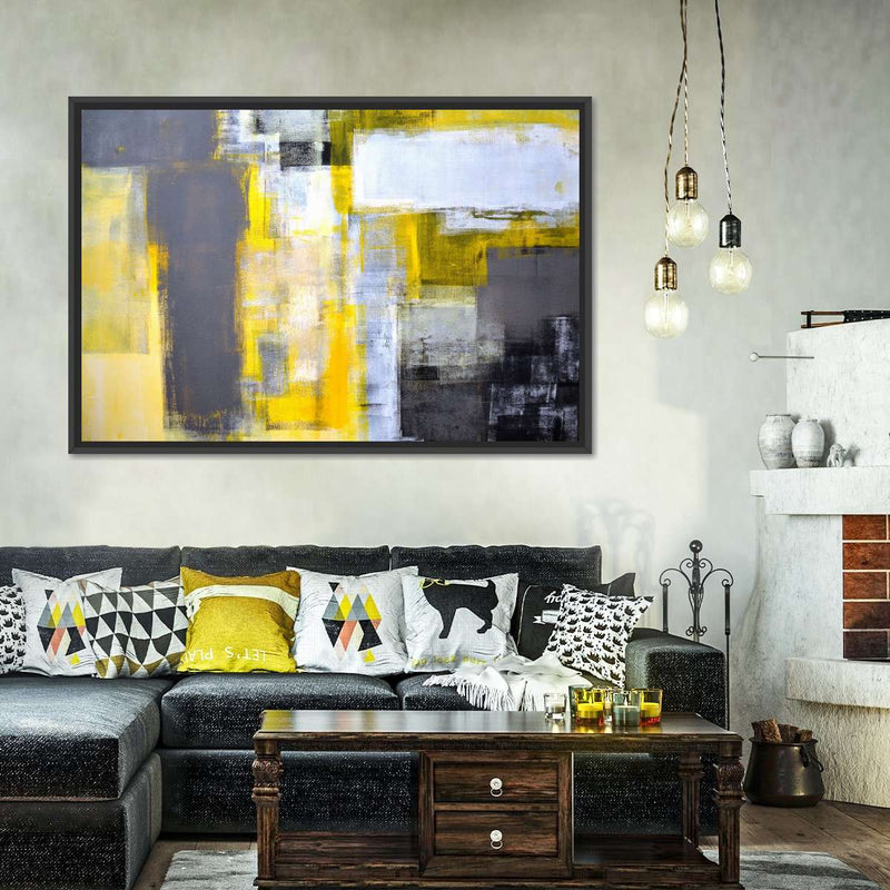 Yellow On Gray Abstract Wall Art