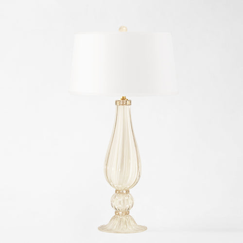 White and gold Murano glass table lamp.