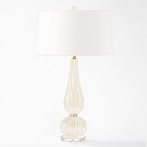 White and gold Murano glass table lamp.
