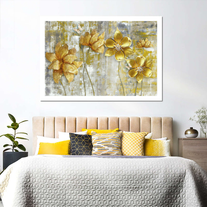 Large Golden Flowers Wall Art