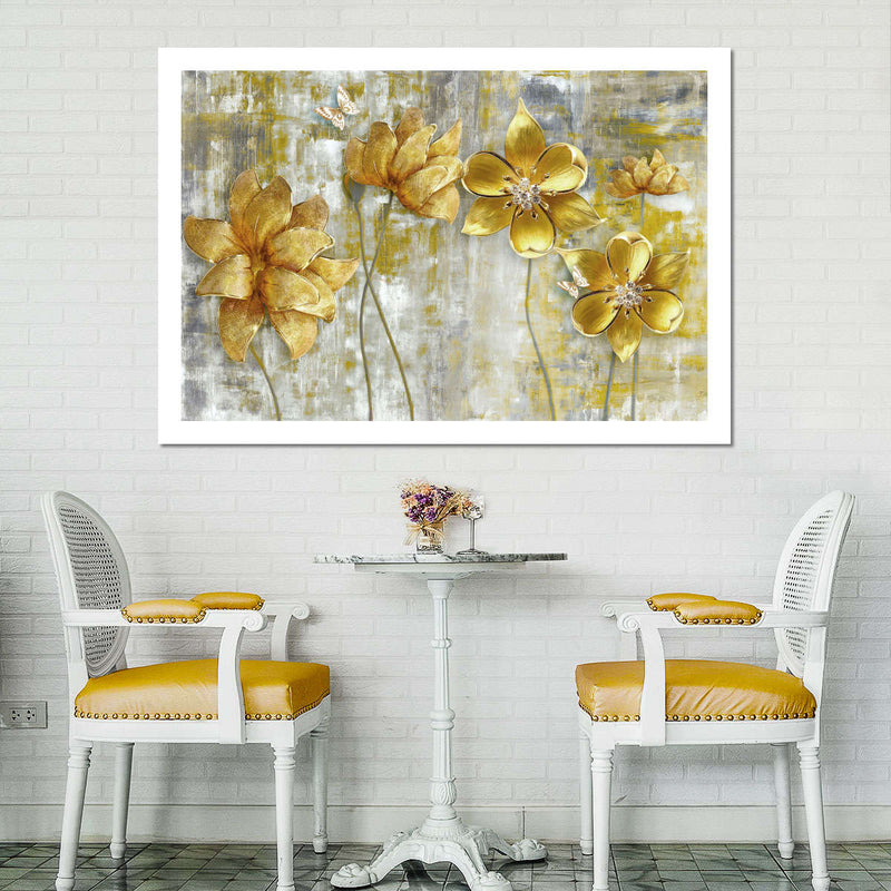 Large Golden Flowers Wall Art