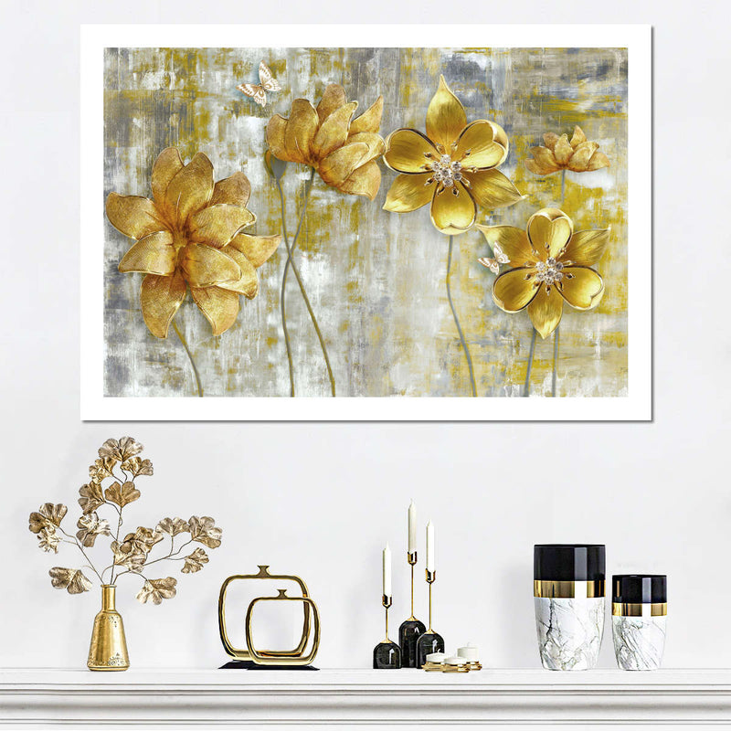 Large Golden Flowers Wall Art