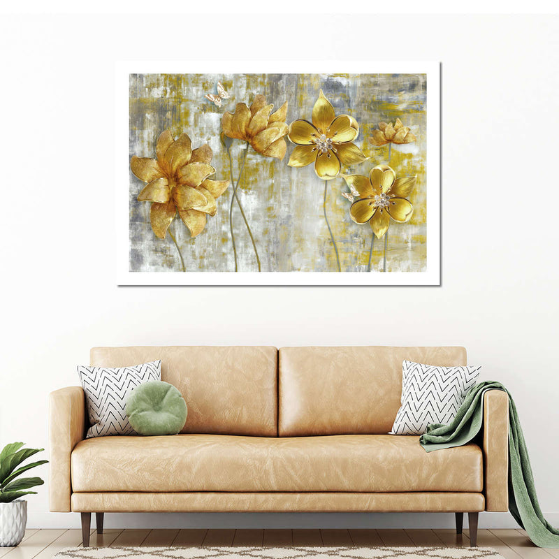 Large Golden Flowers Wall Art