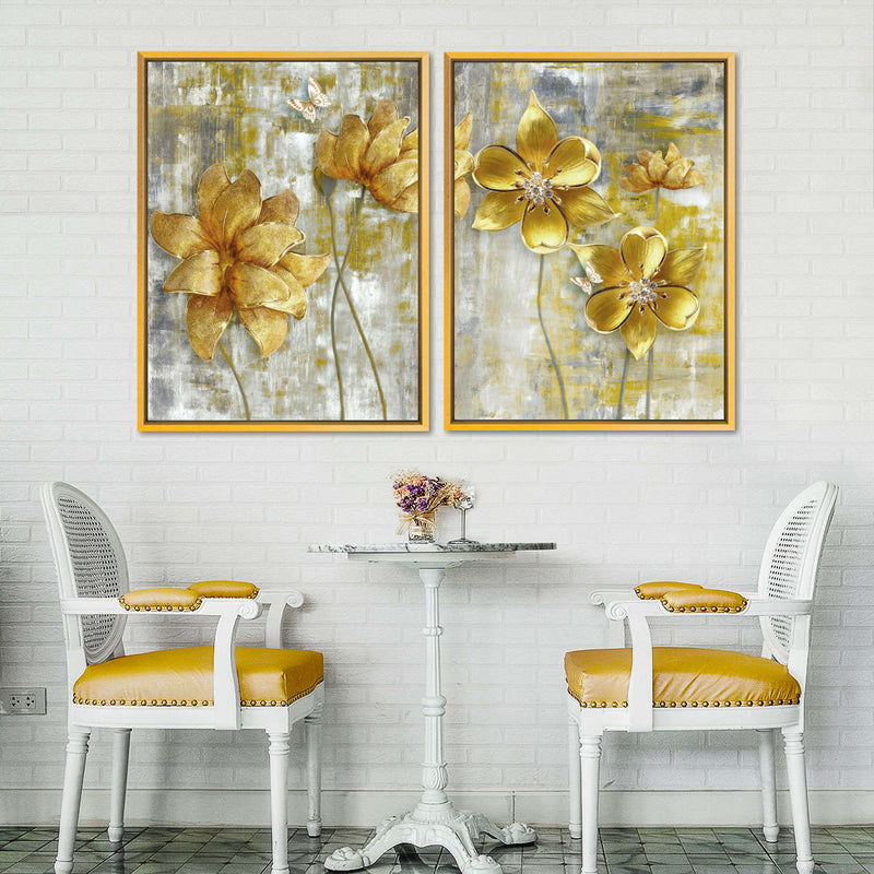 Large Golden Flowers Wall Art