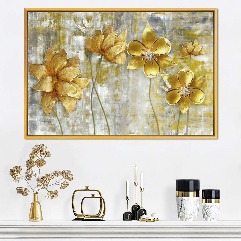 Large Golden Flowers Wall Art