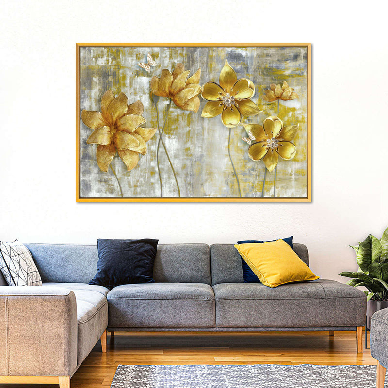 Large Golden Flowers Wall Art