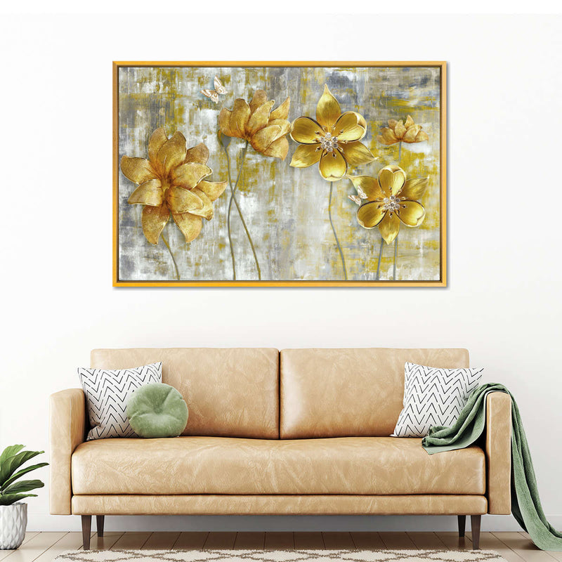 Large Golden Flowers Wall Art