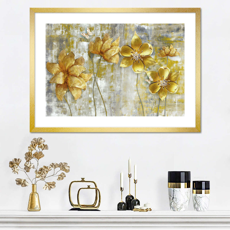 Large Golden Flowers Wall Art