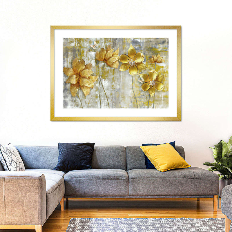 Large Golden Flowers Wall Art