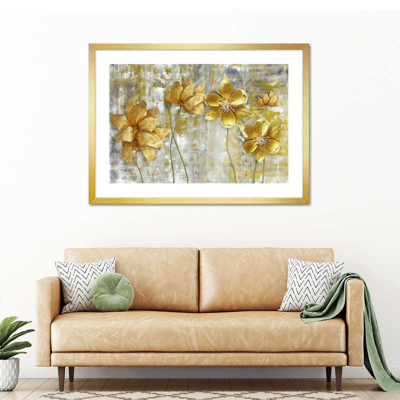 Large Golden Flowers Wall Art