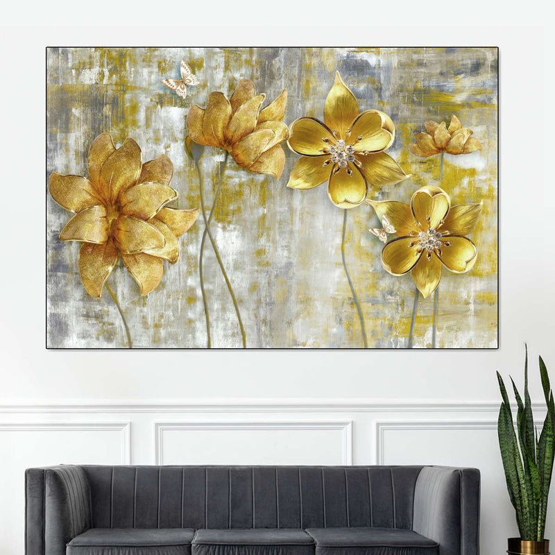 Large Golden Flowers Wall Art