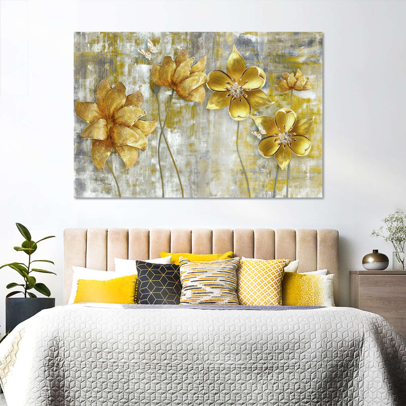 Large Golden Flowers Wall Art