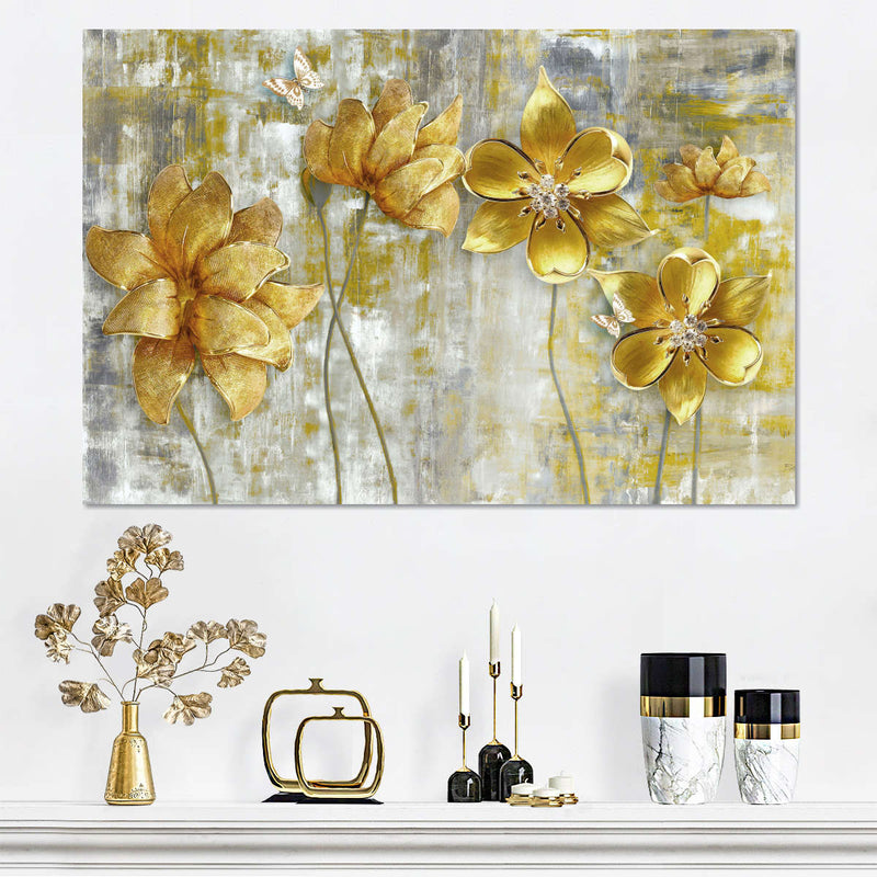 Large Golden Flowers Wall Art
